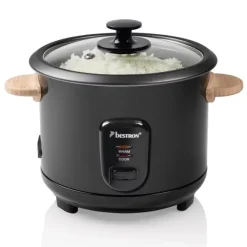 Bestron Ryżowar z bambusowymi uchwytami ARC100BW, 1 L, 400 W, czarny