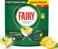 Fairy Fairy Original All in One Lemon – Kapsułki do zmywarki, cytrynowy zapach – 100 sztuk