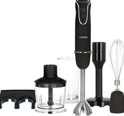 h.koenig H. Koenig mix75 Stabmixer zestaw z kubkiem Mix, trzepaczka do piany i robienia puree, 750 W, czarny i ze stali szlachetnej MIX75