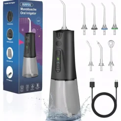 Irygator Do Zębów Bezprzewodowy Dentystyczny 7 Dysz 300Ml Mocny 4 Tryby