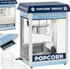 Maszyna automat urządzenie do prażenia popcornu retro TEFLON 1600 W 5-6 kg/h niebieska