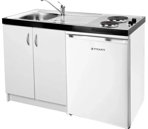 Pyramis Minikuchnia 5w1 PYRAMIS MK 120x60 komora LEWA lodówka, płyta, zlew, szafka + GRATIS bateria CHROM