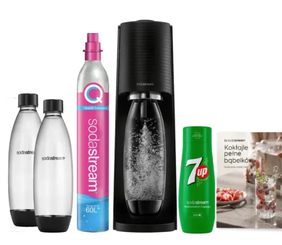 Saturator do wody gazowanej SodaStream Terra - Czarny + 2 butelki + książka
