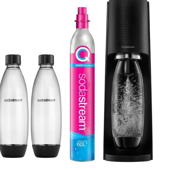 Saturator do wody gazowanej SodaStream Terra - Czarny + 2 butelki + książka