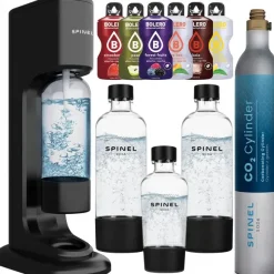 Saturator wody SPINEL SODA BubbleON, 10 szt. – 3 butelki BPA Free + 6 napojów CO2 zestaw gazowania wody gazowana ekologiczna bez cukru oszczędność C..