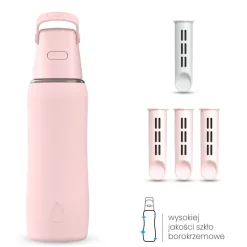 Szklana Butelka Filtrująca Dafi GLASS SiliconeFit 0,6 Baby Pink 4x Filtr