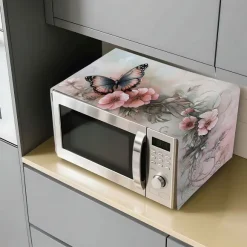 TEMU Pokrowiec dekoracyjny 2D - wielofunkcyjny pokrowiec na mikrofalówkę z motylami i kwiatami, idealny do nowoczesnych kuchni. Ten łatwy w użyciu
