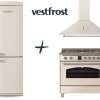 VestFrost Linia Beżowa - zestaw retro : kuchnia gazowo-elektryczna + okap + lodówka