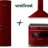 VestFrost Linia Bordowa - zestaw retro : kuchnia z płytą indukcyjną + okap + lodówka