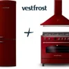 VestFrost Linia Bordowa - zestaw retro : kuchnia z płytą gazową + okap + lodówka