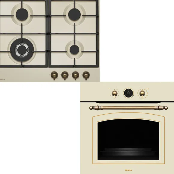 Zestaw AGD do zabudowy Amica Retro Płyta Gazowa PGA 6101APCI RETRO + Piekarnik ED17319W RETRO Beżowy