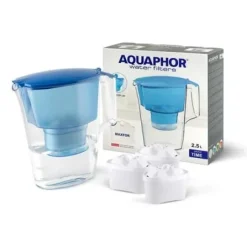 Zestaw dzbanek filtrujący Aquaphor Time 2,5 l + 3 wkłady Maxfor plus z otwieraną pokrywką „FLIP-TOP” niebieski